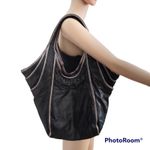 Kooba "Tracy" black with silver piping Hobo Tote bag Photo 5