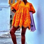 RHODE Orange Yellow 100% Cotton 3/4 Sleeve Embroidered Carla Mini Dress Size M Size M Photo 11