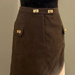 J. McLaughlin  Microfiber‎ Brown Skirt Gold Metal Details  Pockets Size 2 Photo 0