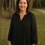 Abbeline  Size small women’s black with gold design V-neck blouse Photo 0