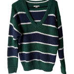 American Eagle Outfitters Green Navy Stripe V Neck Sweater Knit Pullover M Rugby Photo 0