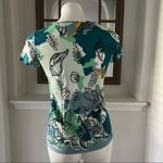 Ann Taylor  Crew Neck Top Cotton Marine Green Multi Short Sleeve Size S NEW Photo 6
