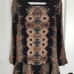 Free People  Dress Small Mini Tunic Peasant Pockets Balloon Sleeves Paisley Black Photo 0