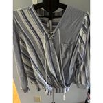 Xhilaration Women's Blue White Nautical Striped Wrap Design Lace Up Top Size 1X Photo 1
