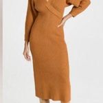 Mara Hoffman  Samira Ochre Ribbed Knit Midi Sweater Dress Womens M Brown Preppy Photo 1