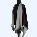 Grey and black vintage fringed shawl with a boho vibe Gray Photo 3