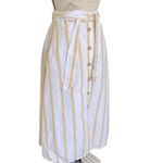 Cynthia Rowley Womens Skirt 100% Linen Striped Yellow Pockets Tied Midi Medium Photo 8