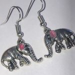 Silver Tone Pink Enamel Elephant Boho Earrings Photo 2