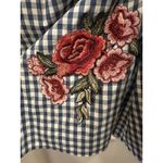Karlie  Off Shoulder‎ Blue Gingham Top 100% Cotton Embroidered Rose Size Small Photo 1