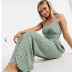 American Eagle Green Floral Smocked Tie Shoulder Sleeveless Jumpsuit Cottagecore Photo 2