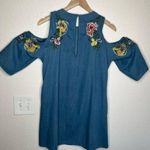 ZARA  denim collection floral embroidered & beaded cold shoulder dress size small Photo 12