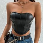 SheIn Black Leather Corset Faux Tube Top Photo 0