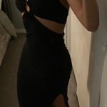 LAST ONE Black Front Cut Out Halter Neck Back Tie Midi Dress Photo 4