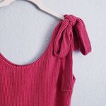 Anthropologie Blue Buttercup Deep Rose Ribbed Bow Tie Bodysuit Photo 3