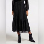 Modcloth  Shimmering Rainfall Metallic Midi Skirt Tier Aline Black AU 12 US 8 NWT Photo 1