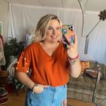 Anthropologie Daily Practice Polka Dot Balloon Sleeve Burnt Orange Top Small Photo 5