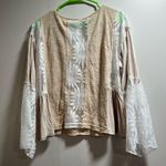 POL  Tan and White Lace Sleeve Top Photo 1