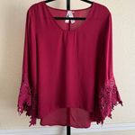 Women’s XL Burgundy Red Lace Bell Sleeve Blouse Flowy Tunic Top Romantic Chic Photo 0