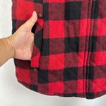 Maurice's Vest Women Large Red Black Buffalo Plaid Sherpa Collar Quilted Flannel Photo 2