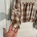 American Eagle Outfitters Brown Plaid Lace Blouse Photo 1