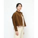 7115 by Szeki Corduroy 3/4 Cropped Shirt Jacket in Sepia Brown Size Medium Photo 1