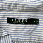 Ralph Lauren Lauren  Blue White Stripe 3/4 Sleeve Cotton‎ Button Up Shirt XL Logo Photo 3