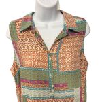 Rose + Olive Women M Sleeveless Patchwork Print Collared Button Up Shirt Blouse Pink Size M Photo 2