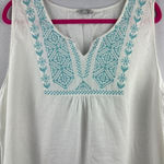 Rose & Thyme  Womens 2X Sleeveless White Top With Blue Embroidered Front Detail Photo 0