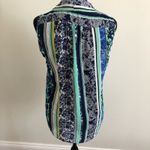 Three Eighty Two  Women's Blue Striped Floral Print Sleeveless Blouse, Size Small Photo 7