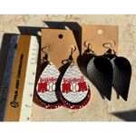 Baseball Mom & Black Teardrop Faux Leather Earrings Set Red Photo 2