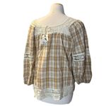 easel Plaid Crochet Cottagecore  Small NWT Lace Crochet Top 100% Cotton Fairy Photo 2