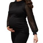 BHome Maternity Top Womens M Black Stretch Ruched Sides Sheer Long Sleeves NWT Size undefined Photo 1