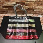 Victoria's Secret  Sequin Black and Pink Striped Tote Photo 0