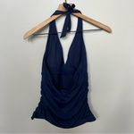 Athleta  Shirrendipity Tankini Halter Top Navy Swimsuit Top Size Medium Tall Photo 4
