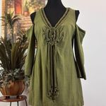 Denim 24/7 Women Top M Pullover Y2K Short Sleeve Elastic Cold Shoulder Embellish Green Size M Photo 1