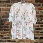 Liz & Co  Pink White Floral Color Block Short Sleeve Button Down Top Size Large Photo 4