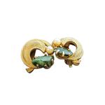 Vintage 50's Jade Clip On Earrings Gold Plated Faux Pearl Genuine Green Jewelry Photo 0