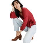 Madewell  Texture & Thread Crepe Wrap Top in Cherry Red Holiday Party Flirty M Photo 2
