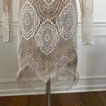 Luxxel White Crochet Lace Nude Mesh Sheath Dress Long Sleeves XS Photo 4