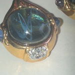 Toplin Weinberg Gold Tone & Blue Poured Glass Clip Earrings Photo 9