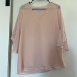 Calvin Klein Women’s Pink Chiffon Blouse Bell Sleeve V-neck Work Business Dressy Photo 0