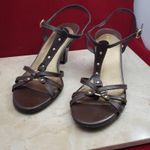 Liz Claiborne  Heels Brown & Gold Ankle Tie Heels - Size 7.5 Photo 1