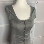 H&M Divided Cap Sleeve Front Zipper Metallic Silver Body Con Dress Size 4 Photo 1