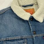 Levi's Levi’s Premium Blue Denim Sherpa Snap Button Long Trucker Jean Jacket Unisex S Photo 10