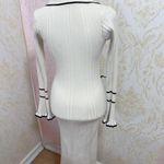 White Ribbed Knit Long Sleeve Midi Dress with Contrast Trim Size Small Photo 3