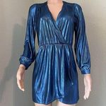 Honey Punch  That's a Wrap Dress Womens Small METALLIC Blue Print Mini NWT #193 Photo 0