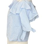 Topshop Gingham Cropped Cold Shoulder Short Sleeve Top Blue White Size 4 Photo 3