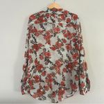 A New Day Mint Orange Long Sleeve Button Down Collar Blouse Floral Semi Sheer Photo 3