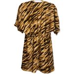 Leith  Brown and Tan Tiger Striped Inspired V-Neck Dolan Short Sleeve Mini Dress Photo 5