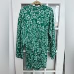 ZARA  Jacquard Ballon Sleeve Knit Green White Floral Ruched Dress Size Large NWT Photo 13